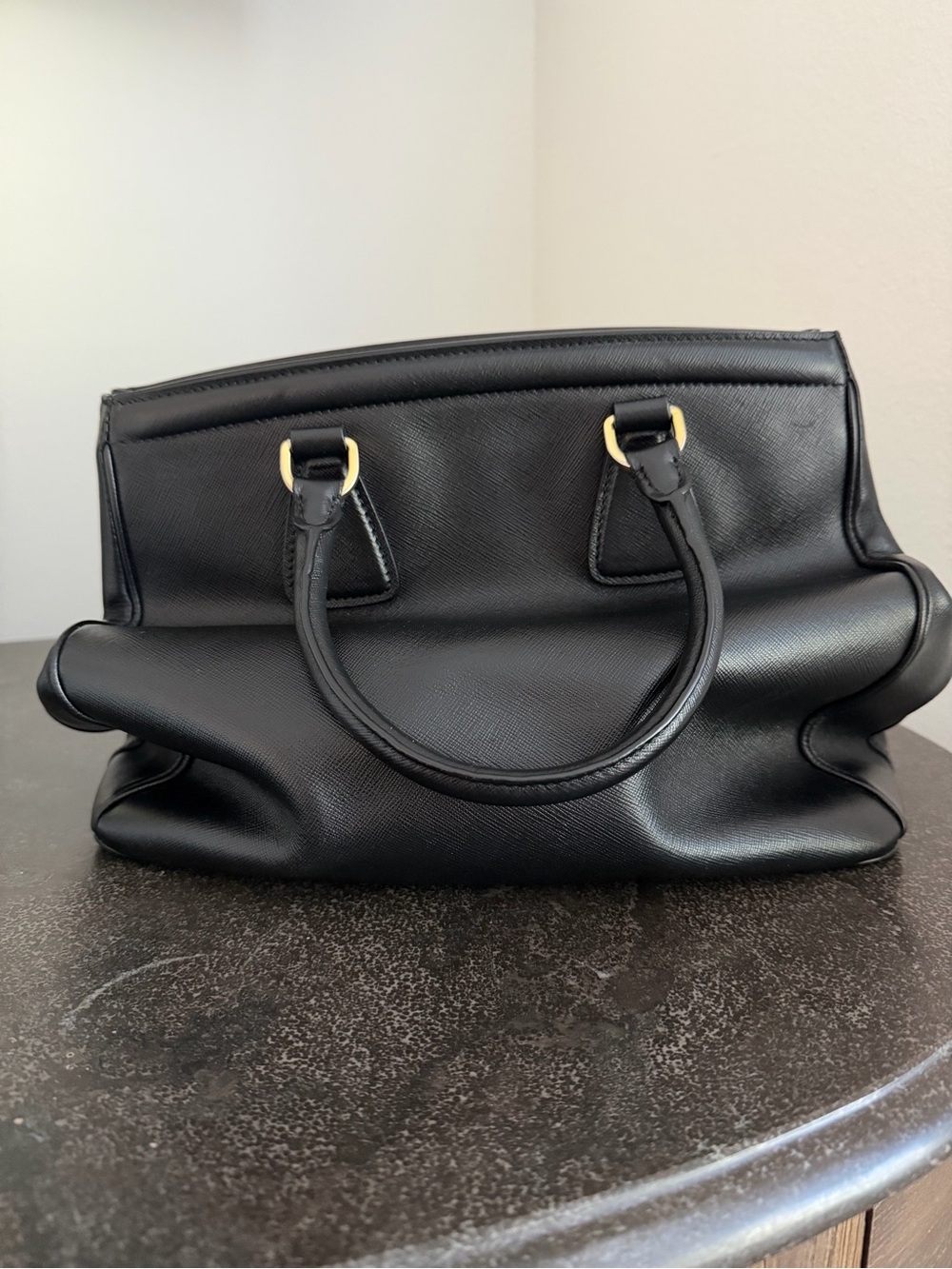 Prada Black Saffiano Satchel Handbag with Gold Hardware - Pre-Loved - Picture 4 of 16